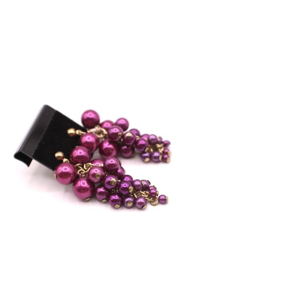 Purple Gradient Cluster Beaded Earrings Gold Tone Grapes Fruits Fashion Jewelry - Picture 6 of 7
